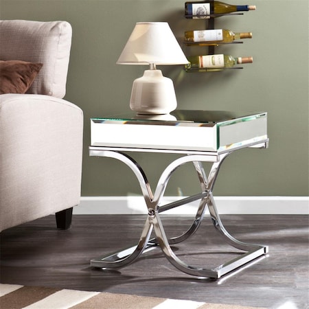 Gfancy Fixtures 22 in. Glass & Iron Square Mirrored End Table Silver GF3105093